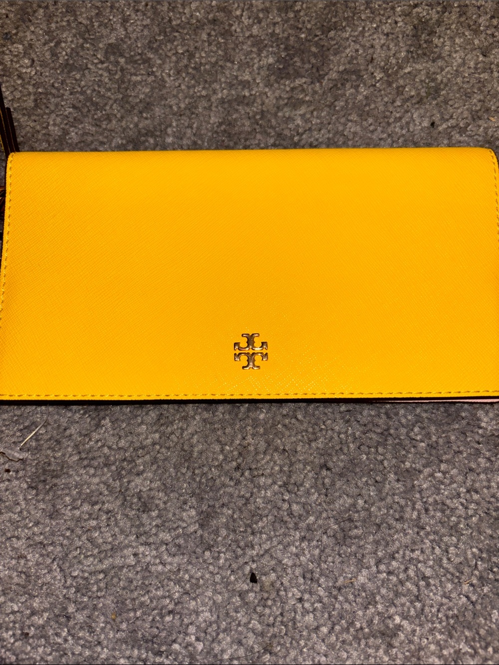 Tory Burch Sunny Yellow Leather Clutch with Logo